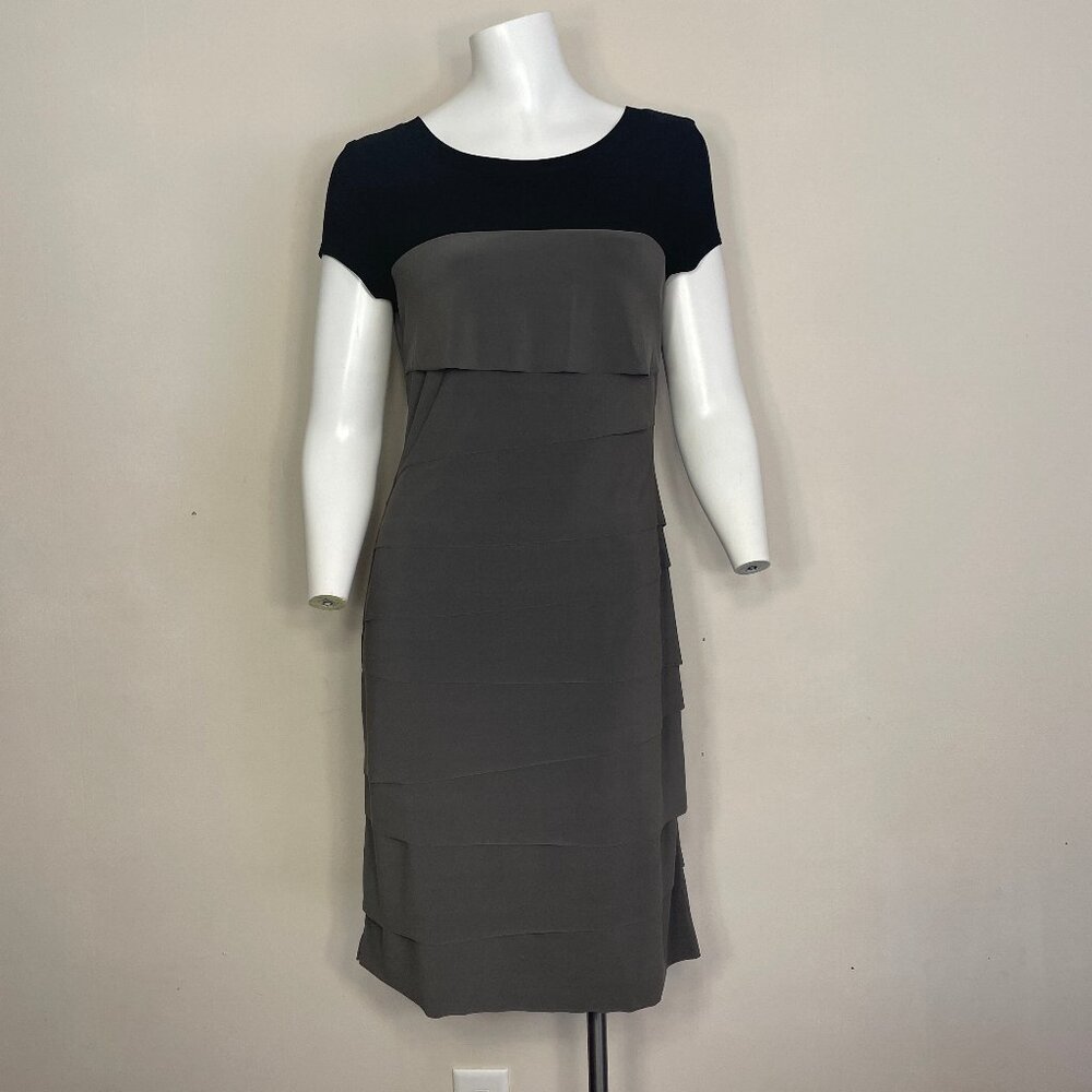 Joseph Ribkoff Dress Womens Sz 4 Fitted Stretch Pencil Black Gray Layered